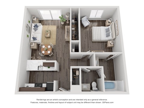 a 1 bedroom floor plan with a bathroom and a living room